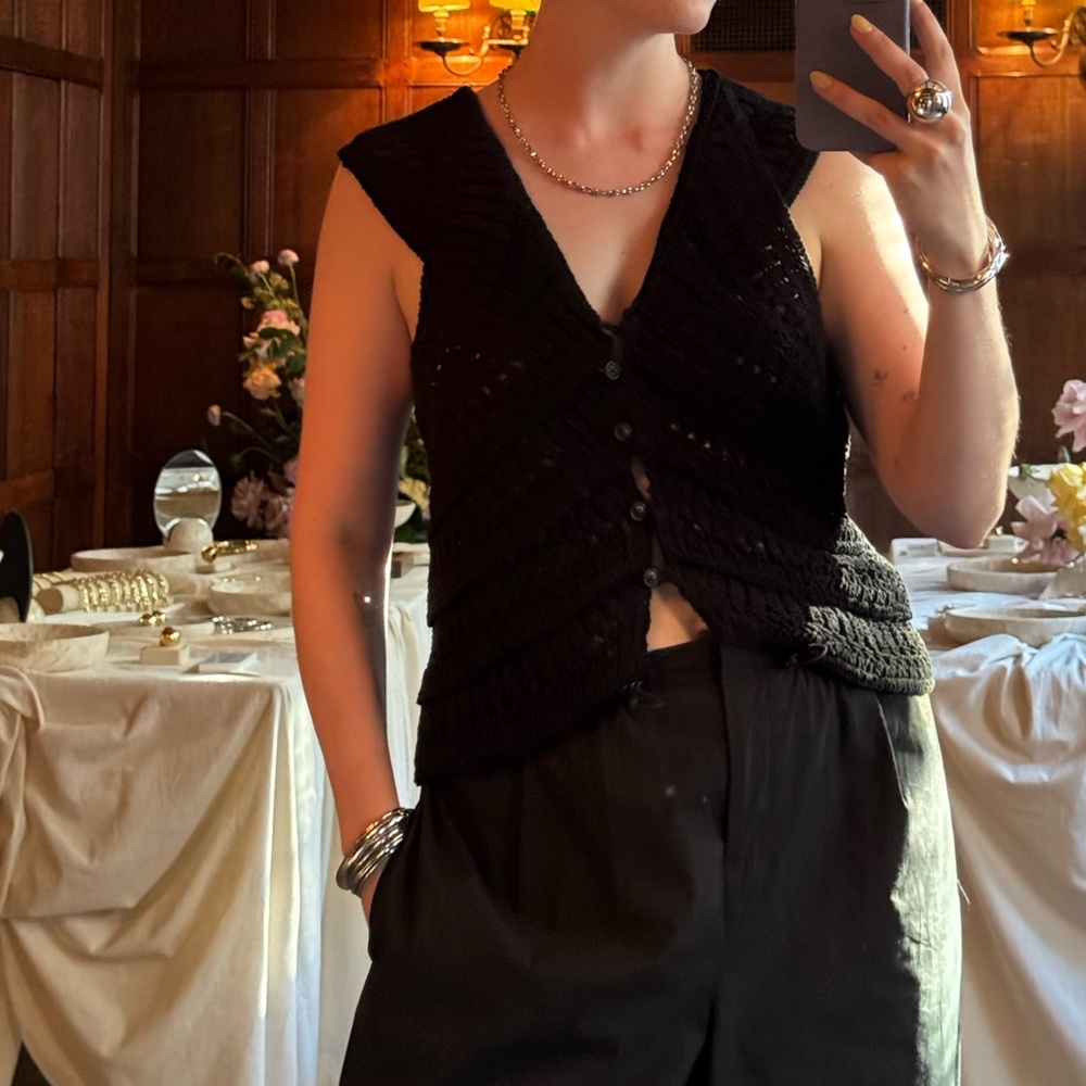 Black crochet Knit Top